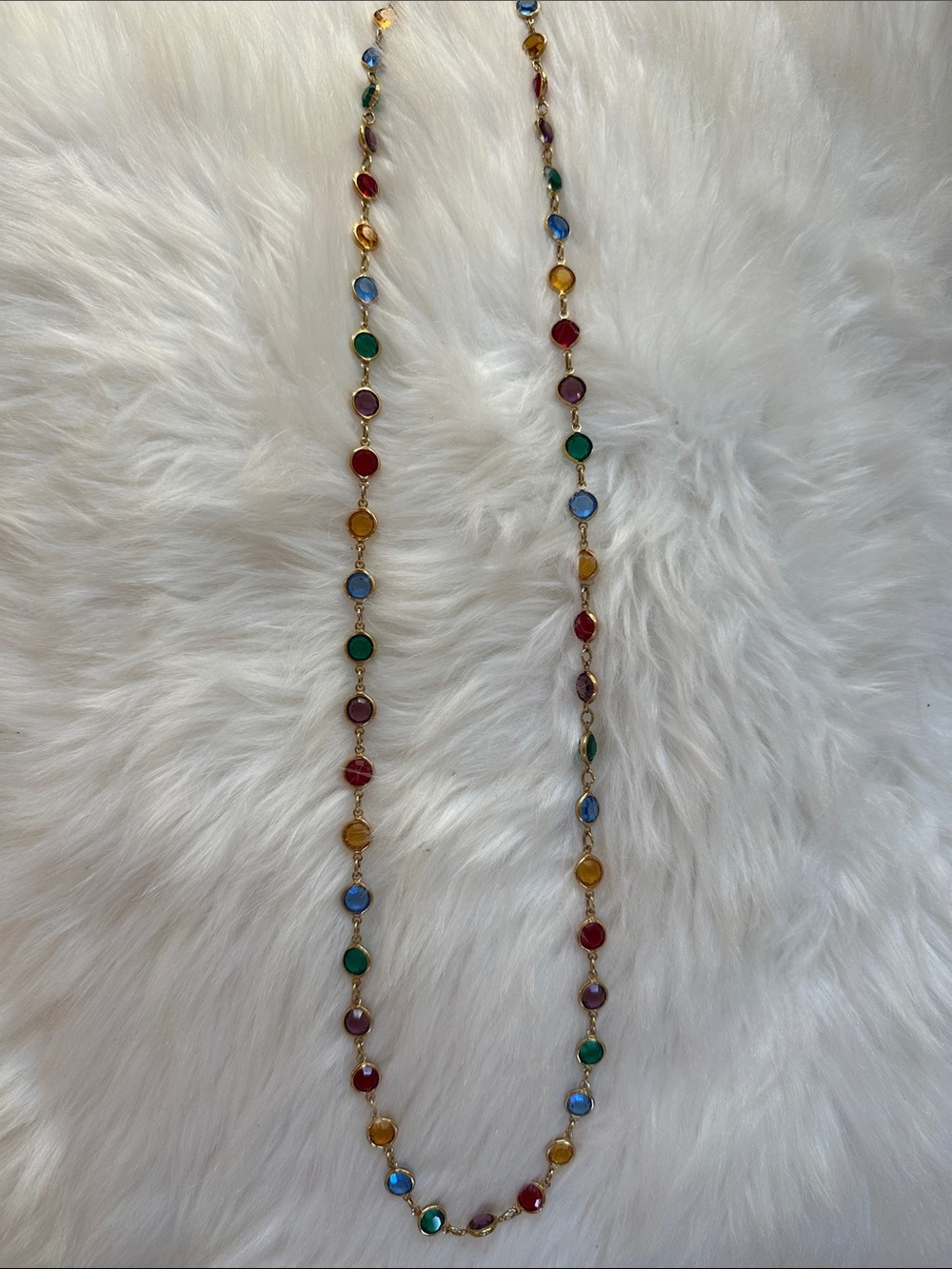 Vintage Gold Multi-Color Bezel Station Necklace - Australian Crystal